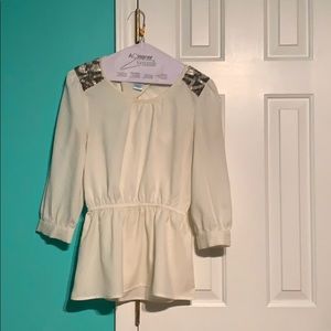 White 3/4 Length Jewel Cap Sleeve Blouse